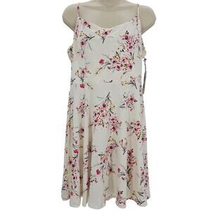 Nine Britton Womans size L Petite Lesley Knit Floral Mini Dress Ivory A-Line NEW